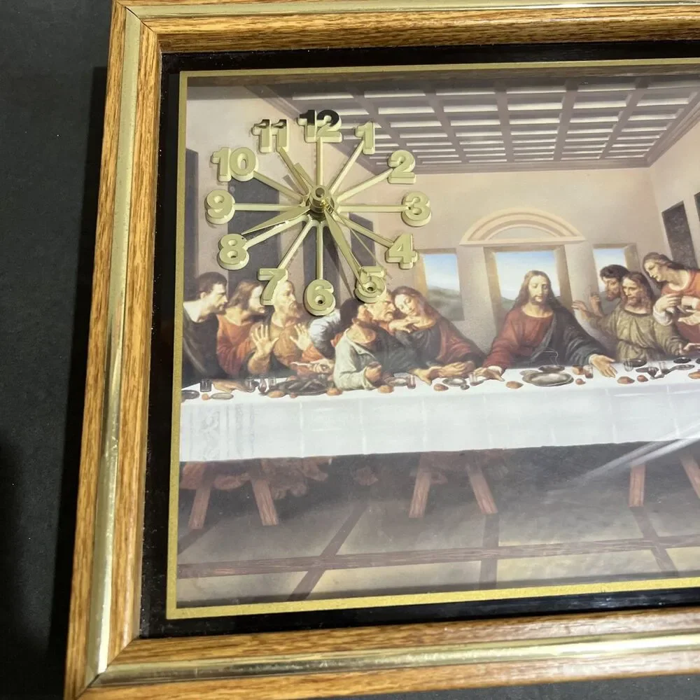 Clock Wall Hanging The Last Supper Shadow Box  Jesus Religious Vintage WORKS